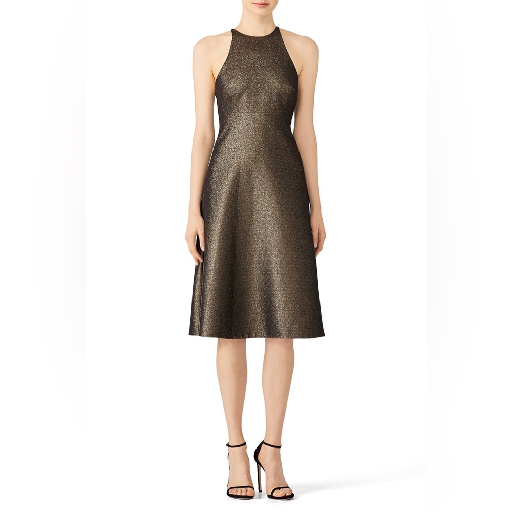Halston Heritage Metallic Black Midi Dress
